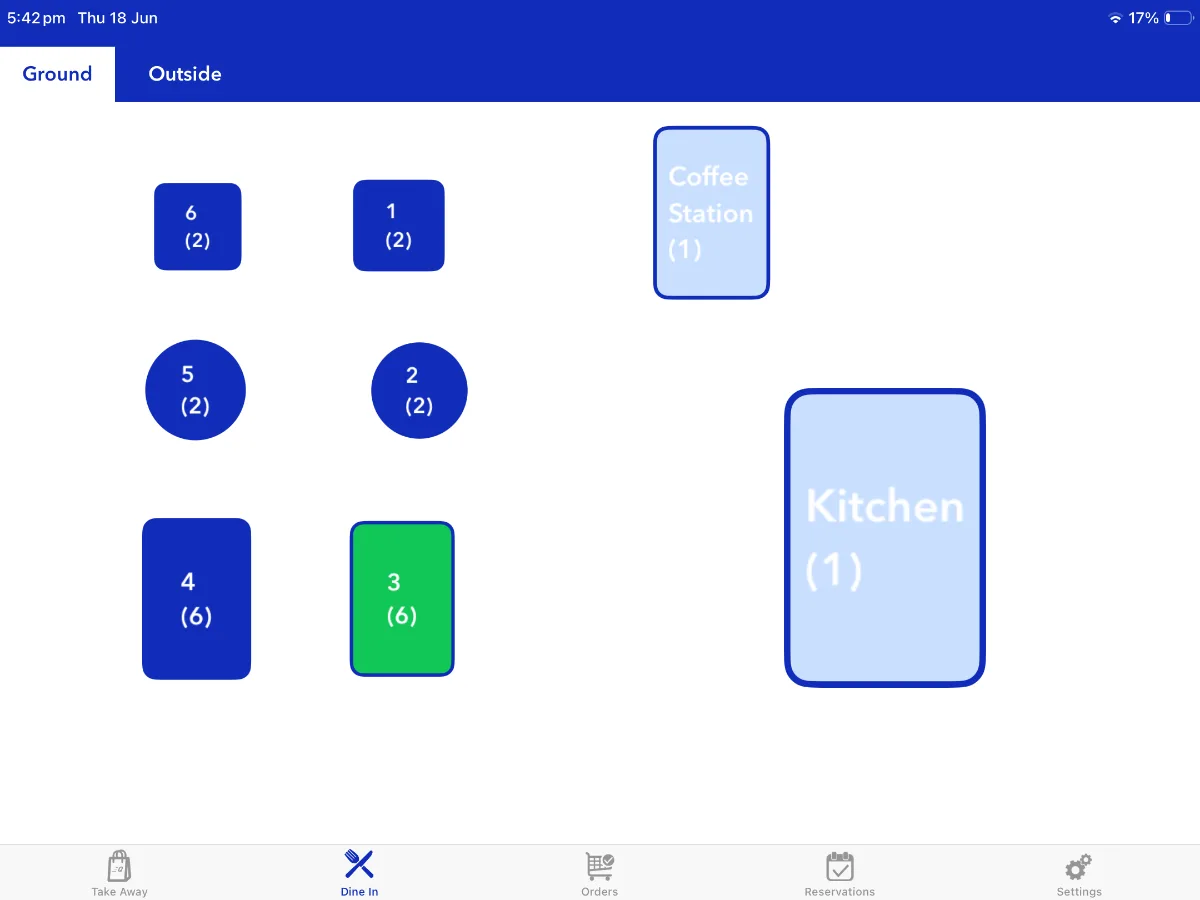 QIKI POS table management screen
