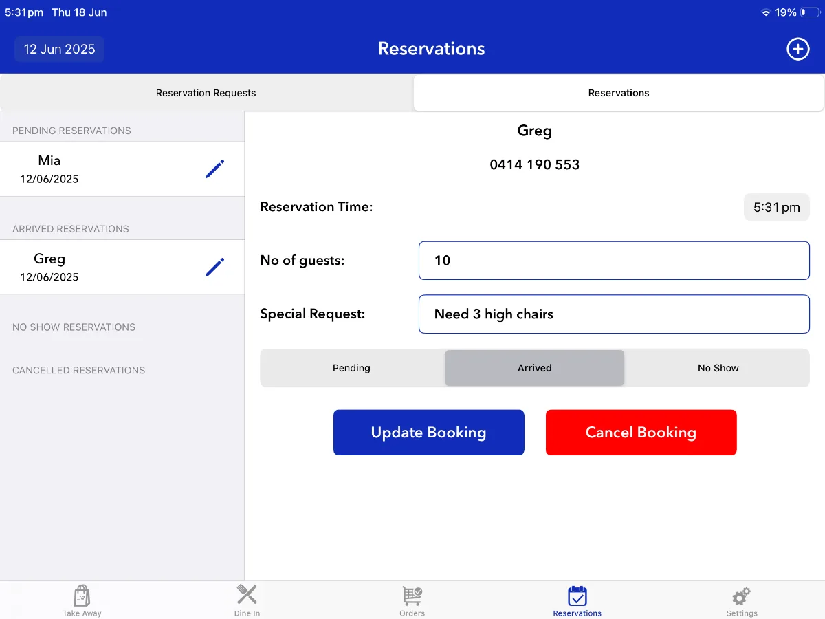 QIKI booking marked arrived or no-show